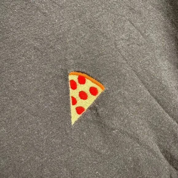 PINK Victorias Secret Black T Shirt Embroidered Pizza Slice Medium - Picture 3 of 4